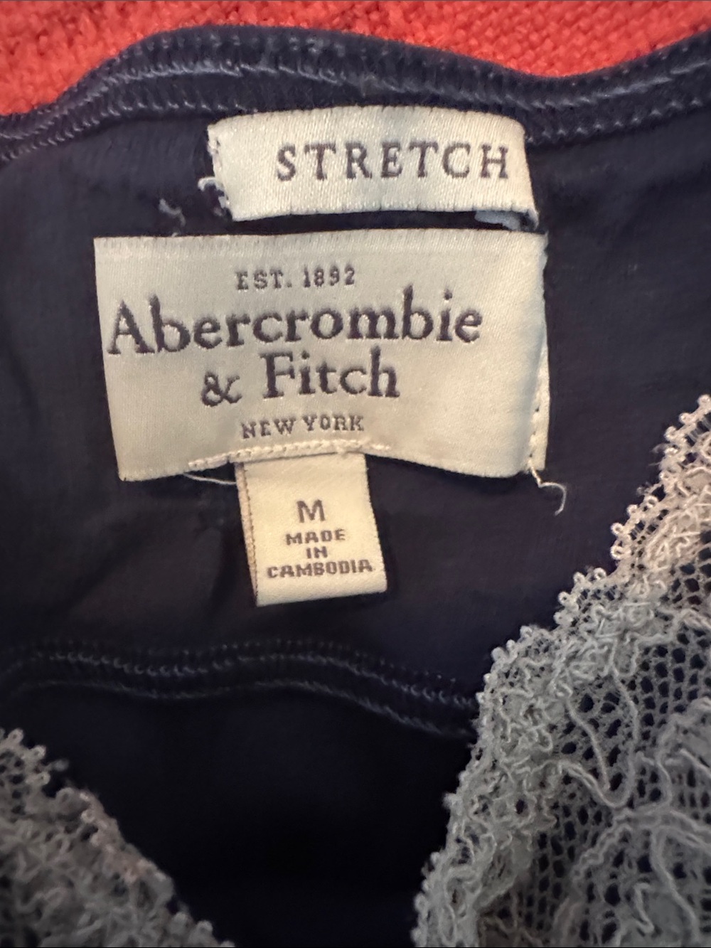 Abercrombie & Fitch Navy Cami / Tank with Cream Lace Trim - Picture 5 of 6